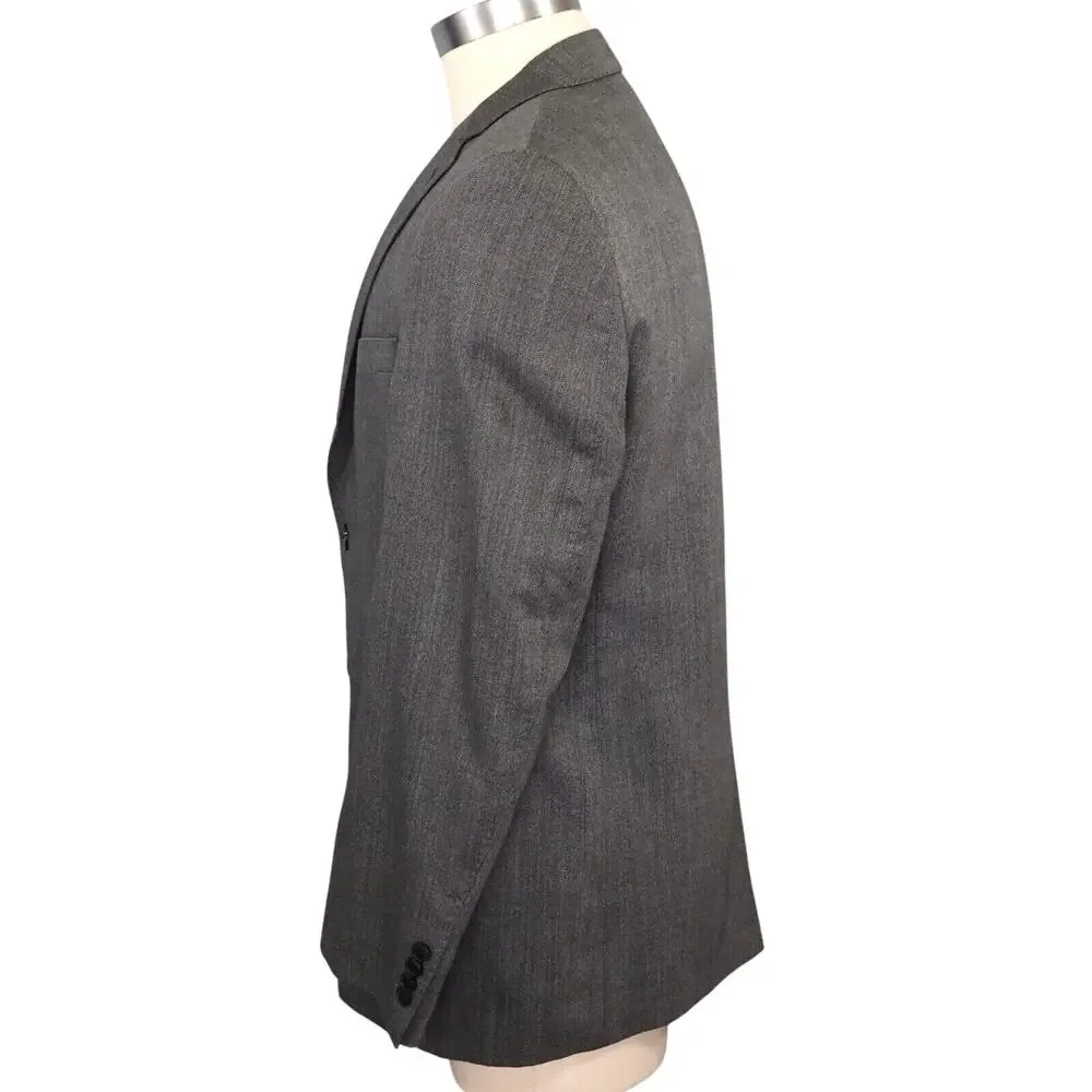 DKNY Sport Coat Mens 42L Gray Wool Herringbone Check Jacket Lined Blazer Career - Picture 12 of 16